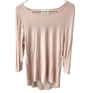 Chico's Tunic Blush Pink White Striped 3/4 Sleeve Cutout Back - Size 1 (8/10)